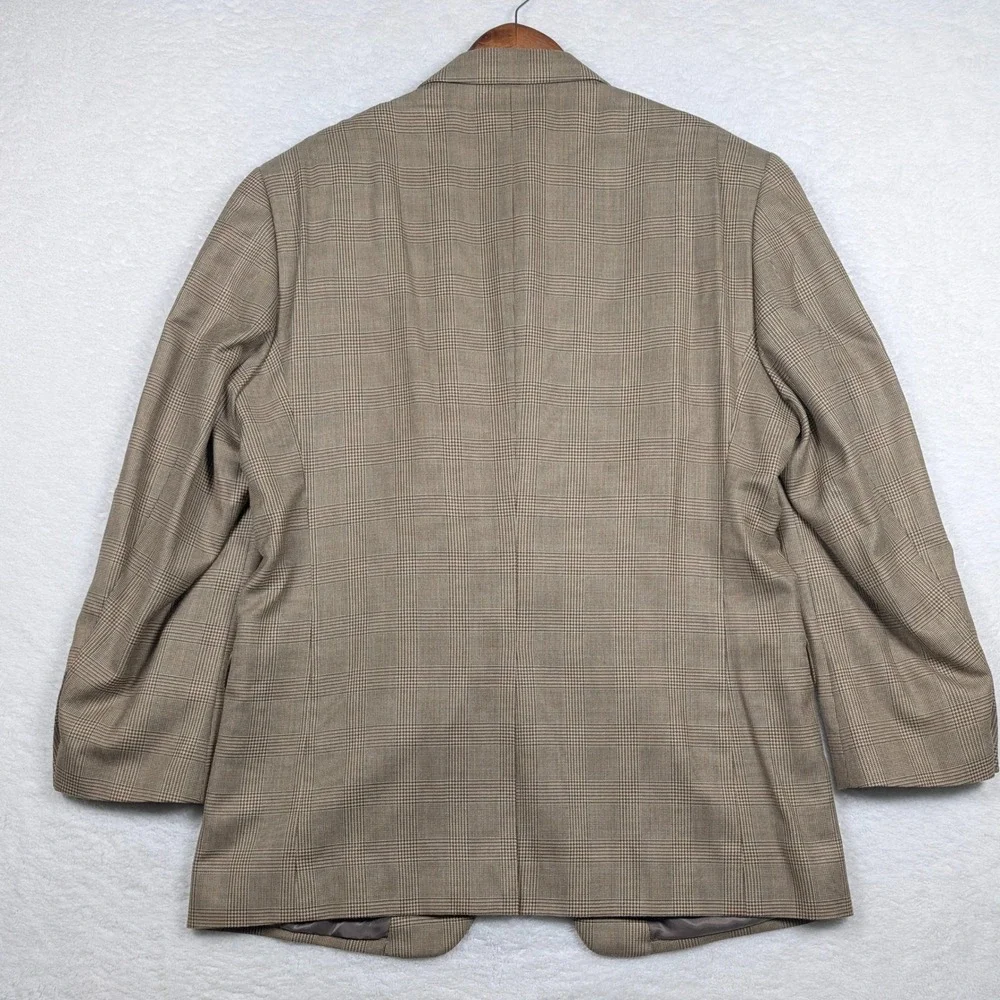 Jos A Bank Sport Coat Mens 46L Tan Glen Plaid Check Wool Silk Blazer Jacket‎